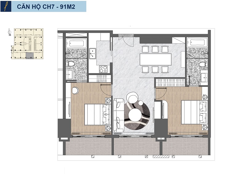 Căn 2 phòng ngủ căn hộ Risemount Apartment đà nẵng