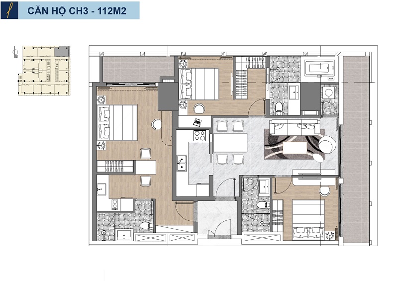 Căn 3 phòng ngủ căn hộ Risemount Apartment đà nẵng
