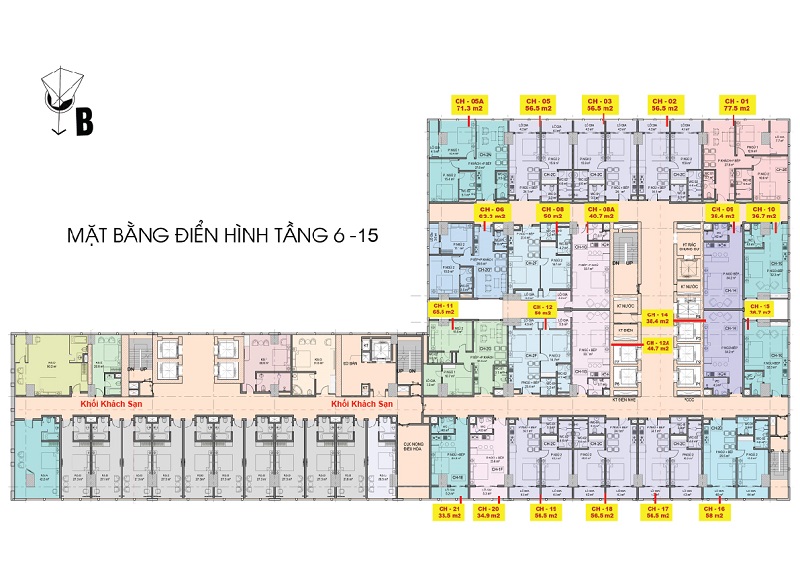Tổng thể mặt bằng căn hộ premier sky residences tầng 6-15