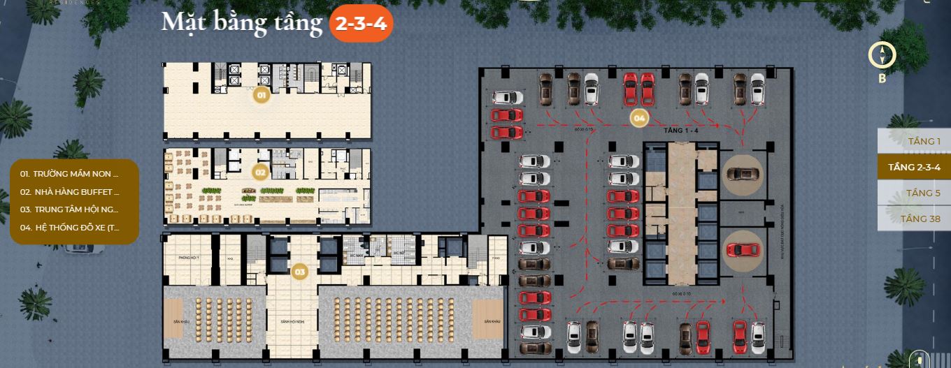 Mặt bằng tầng 2-3-4 căn hộ Premier Sky Residences Đà Nẵng