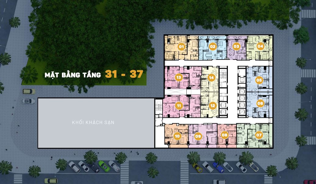 Mặt bằng tầng 31 đến 37 Căn Hộ Premier Sky Residences Đà Nẵng