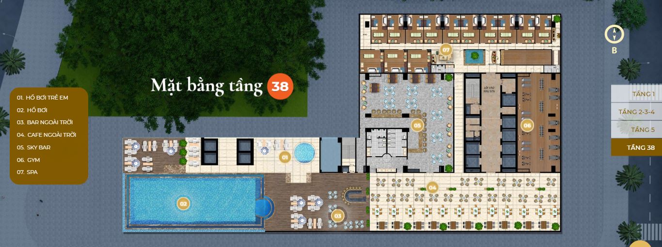 Mặt bằng tầng 38 căn hộ Premier Sky Residences Đà Nẵng