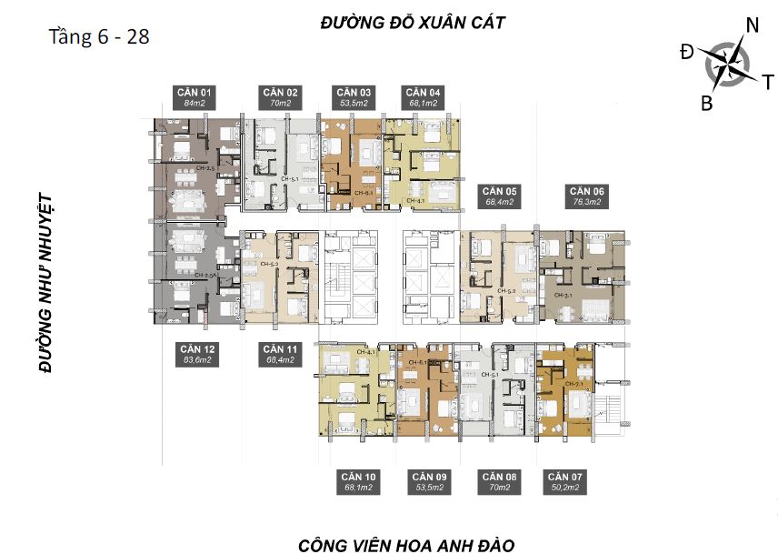 Mặt bằng tầng 6 - 25 căn hộ risemount đà nẵng
