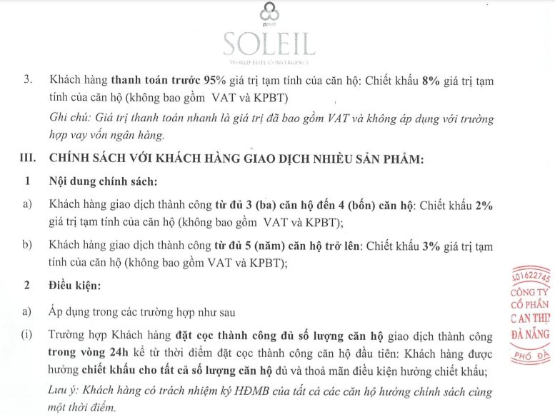 Chính sách bán hàng căn hộ Nimbus thanh toán sớm