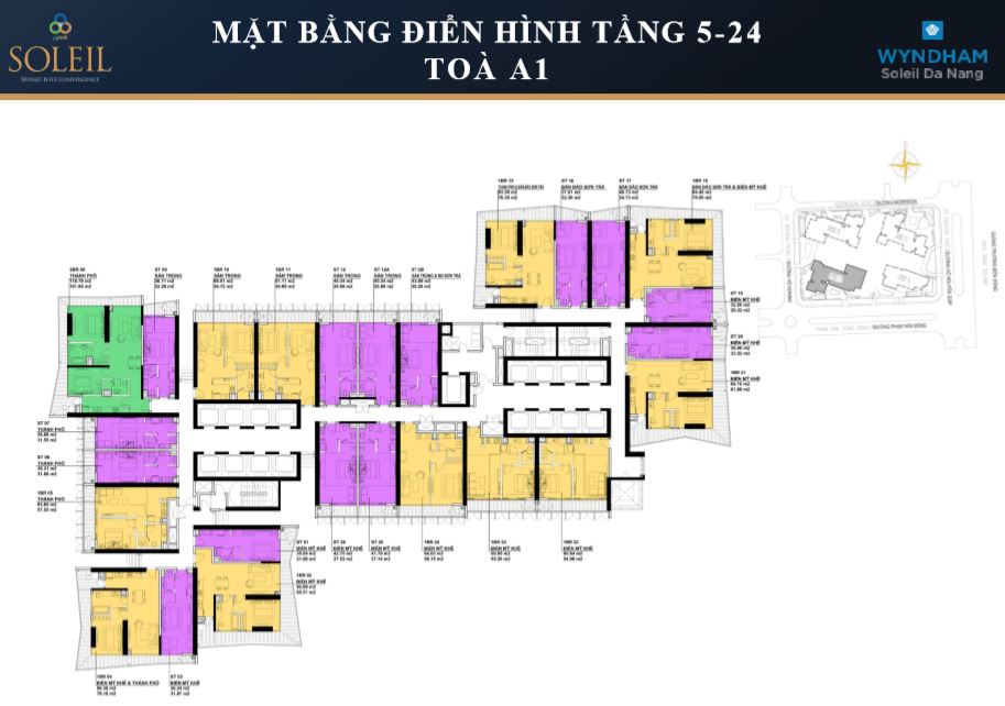 Mặt bằng tầng 5 - 24 căn hộ wyndham soleil đà nẵng
