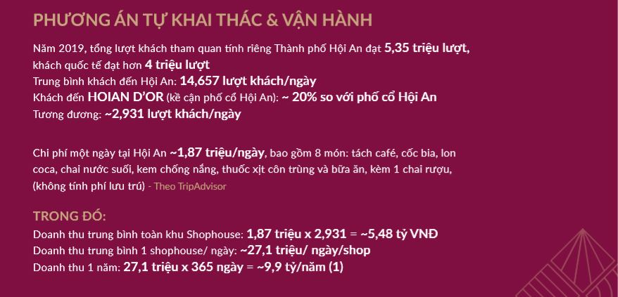 Giá khai thác cho thuê shophouse dự án hội an D'or