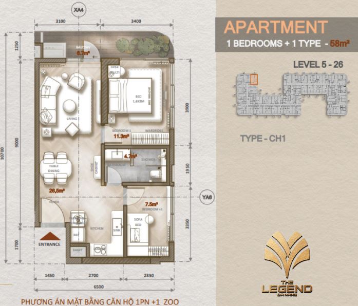 Căn hộ 1 Phòng Ngủ The Legend Đà Nẵng