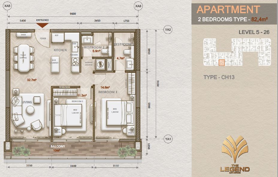 Căn hộ 2 Phòng Ngủ The Legend Đà Nẵng